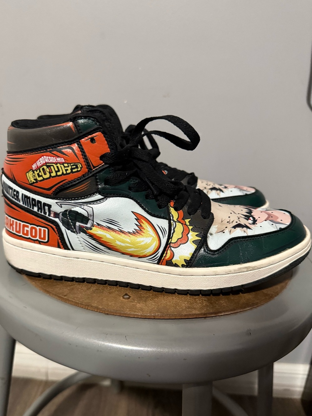 My Hero Academia Bakugou Graphic High-Top Sneakers in Green, Orange & White